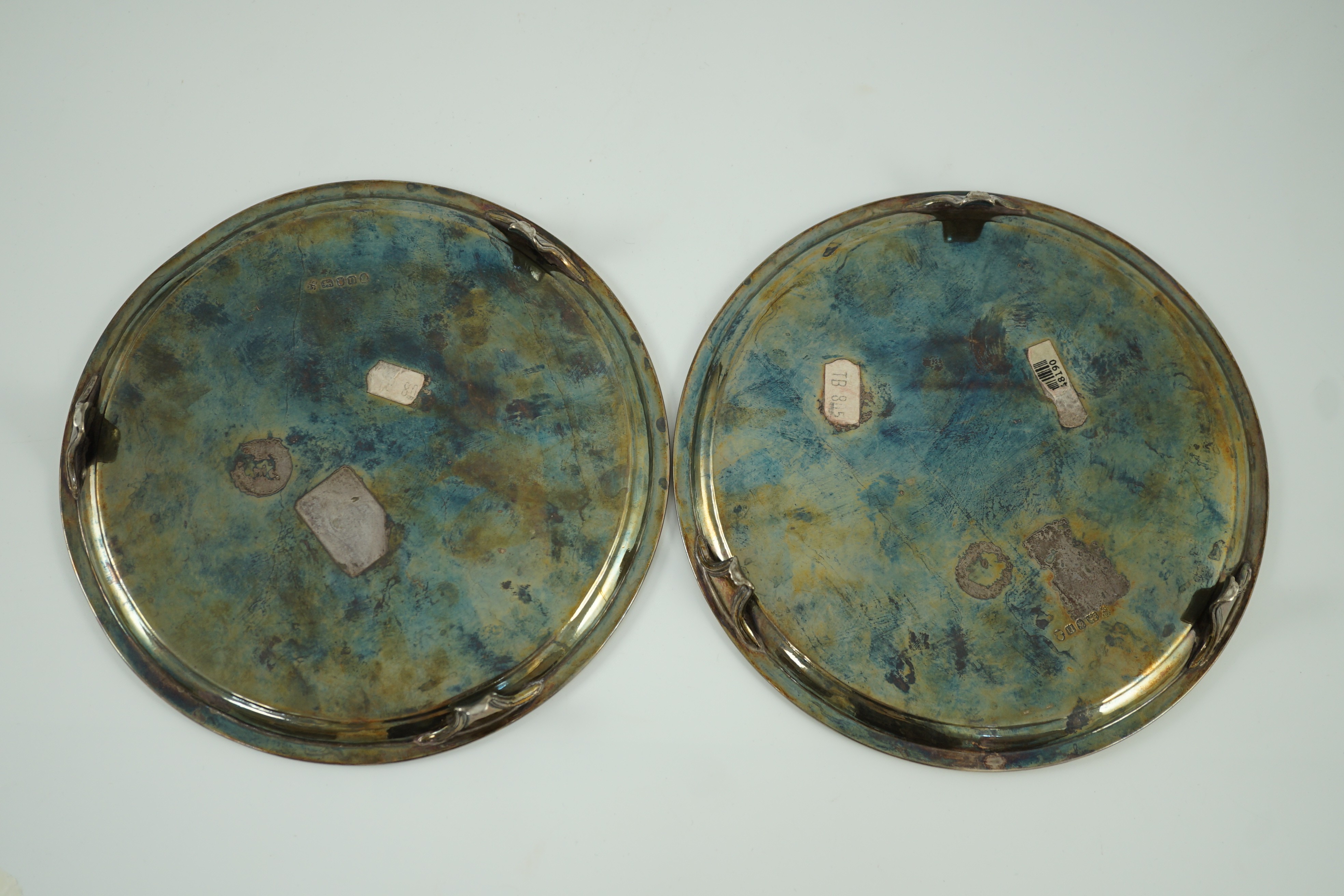 A pair of George III silver waiters, by Crouch & Hannam, with later engraved Royal presentation inscription and crest, 'To Kenneth de Courcy on the occasion of his marriage August 1st 1950, from The Duke & Duchess of Win